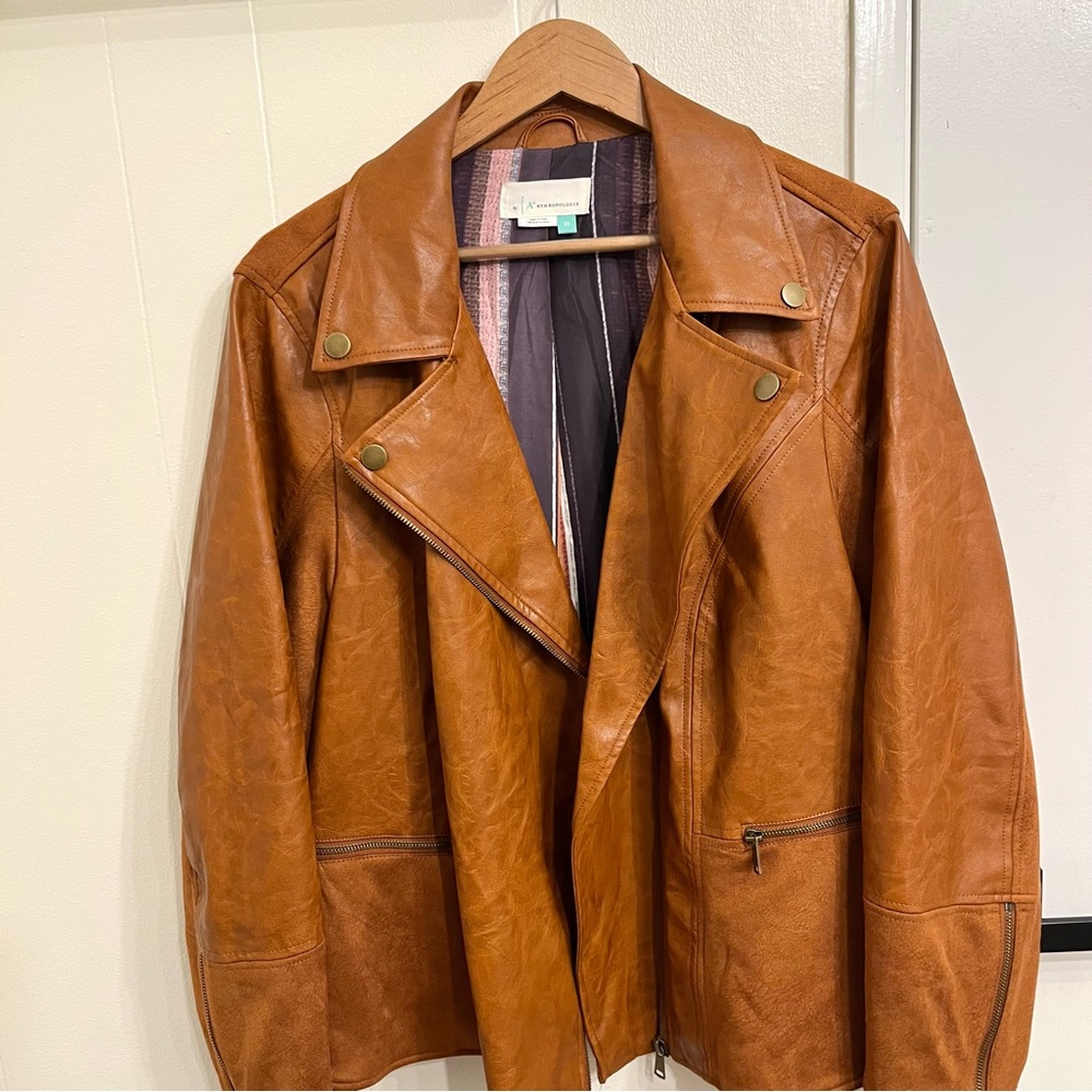 Anthropologie Cognac Tan Leather Suede Jacket - Picture 7 of 11